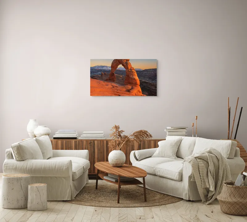 Tablou Canvas, "Arcul de piatră în amurg", Arc, Roca, Apus, Peisaj, Munte, Deșert, Culoare, Natură, Formă, Orizont, 90 x 50 cm – poza 4