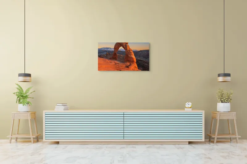 Tablou Canvas, "Arcul de piatră în amurg", Arc, Roca, Apus, Peisaj, Munte, Deșert, Culoare, Natură, Formă, Orizont, 90 x 50 cm – poza 5