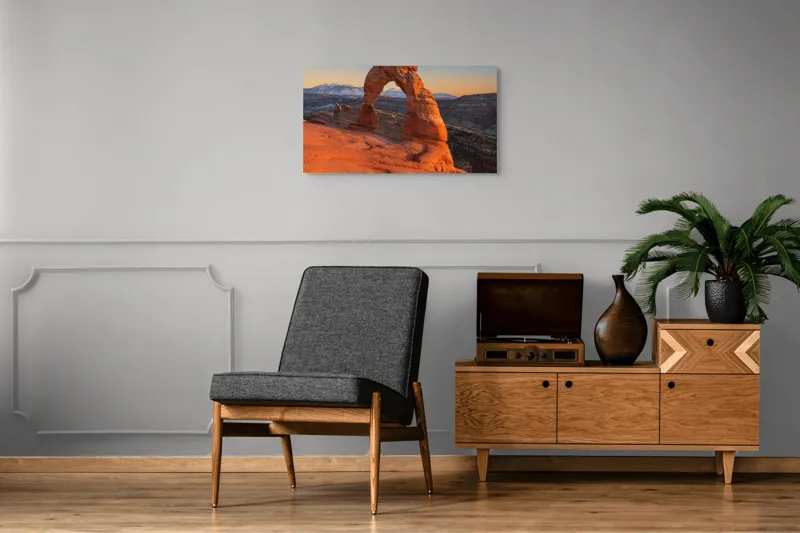 Tablou Canvas, "Arcul de piatră în amurg", Arc, Roca, Apus, Peisaj, Munte, Deșert, Culoare, Natură, Formă, Orizont, 90 x 50 cm – poza 6