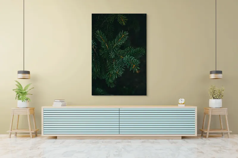 Tablou Canvas, "Crenguțe de brad în întuneric", Ace, Verde, Frunziș, Întuneric, Natură, Detaliu, Textură, Calm, Mușchi, Organic, 100 x 150 cm – poza 4