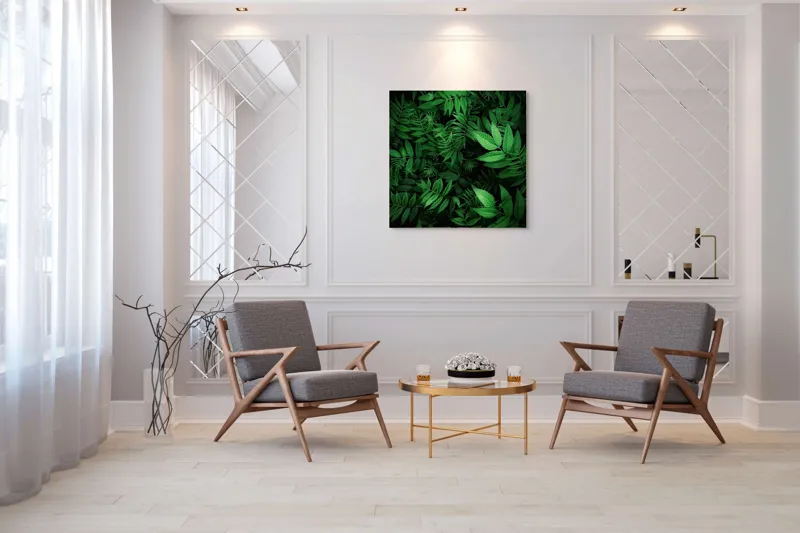 Tablou Canvas, "Verdele vibrant al naturii vii", Frunze, Verzi, Lumină, Textură, Natură, Vegetație, Abundență, Frumusețe, Armonie, Detaliu, 100 x 100 cm – poza 7
