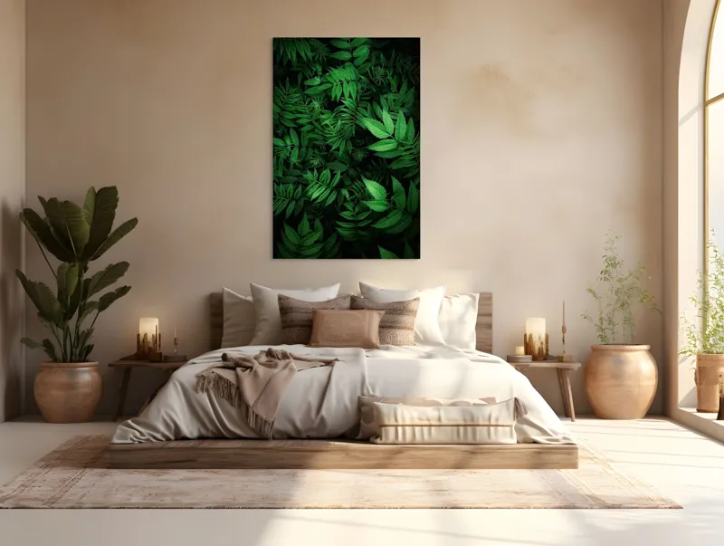 Tablou Canvas, "Verdele vibrant al naturii vii", Frunze, Verzi, Lumină, Textură, Natură, Vegetație, Abundență, Frumusețe, Armonie, Detaliu, 100 x 150 cm – poza 3