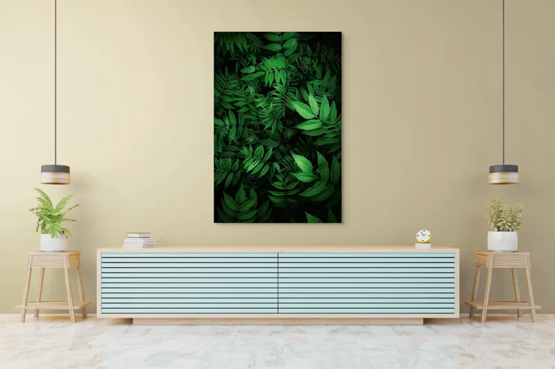 Tablou Canvas, "Verdele vibrant al naturii vii", Frunze, Verzi, Lumină, Textură, Natură, Vegetație, Abundență, Frumusețe, Armonie, Detaliu, 100 x 150 cm – poza 4