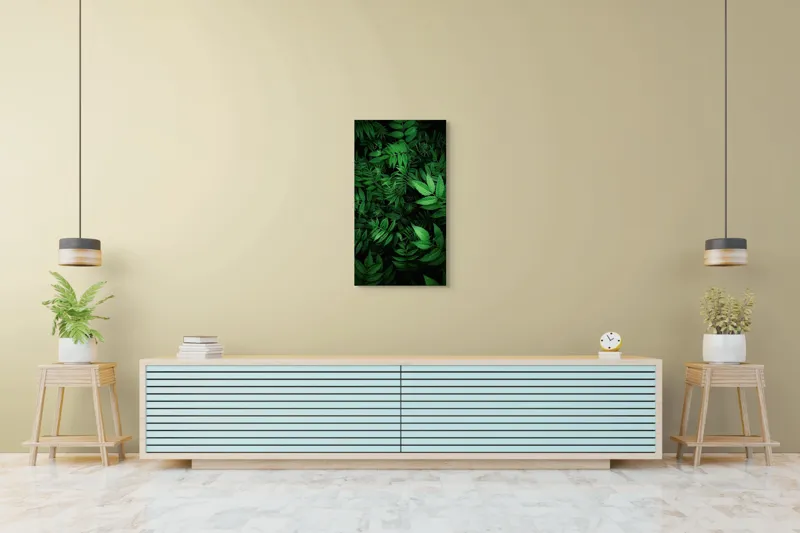 Tablou Canvas, "Verdele vibrant al naturii vii", Frunze, Verzi, Lumină, Textură, Natură, Vegetație, Abundență, Frumusețe, Armonie, Detaliu, 50 x 90 cm – poza 6