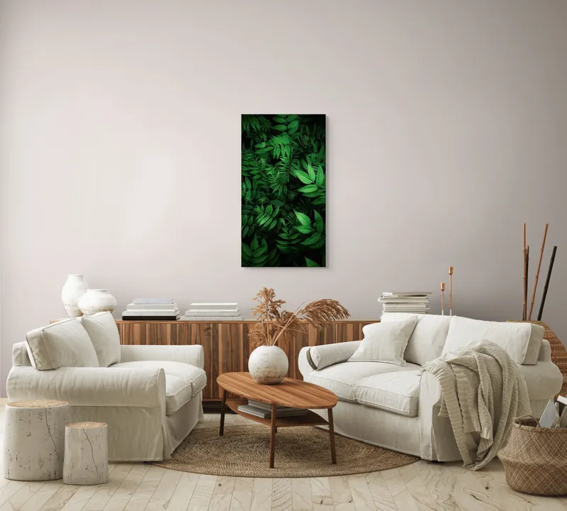 Tablou Canvas, "Verdele vibrant al naturii vii", Frunze, Verzi, Lumină, Textură, Natură, Vegetație, Abundență, Frumusețe, Armonie, Detaliu, 50 x 90 cm – poza 7