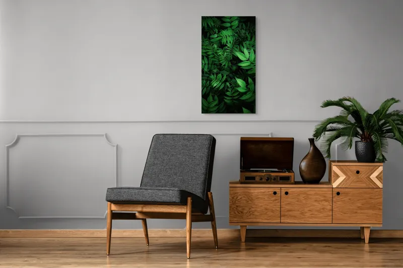 Tablou Canvas, "Verdele vibrant al naturii vii", Frunze, Verzi, Lumină, Textură, Natură, Vegetație, Abundență, Frumusețe, Armonie, Detaliu, 50 x 90 cm – poza 8