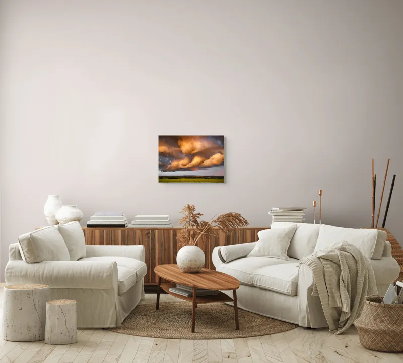 Tablou Canvas, "Apus de soare printre nori amenințători", Nor, Apus, Vânt, Câmp, Cer, Lumină, Dramatic, Natură, Peisaj, 54 x 39 cm – poza 5