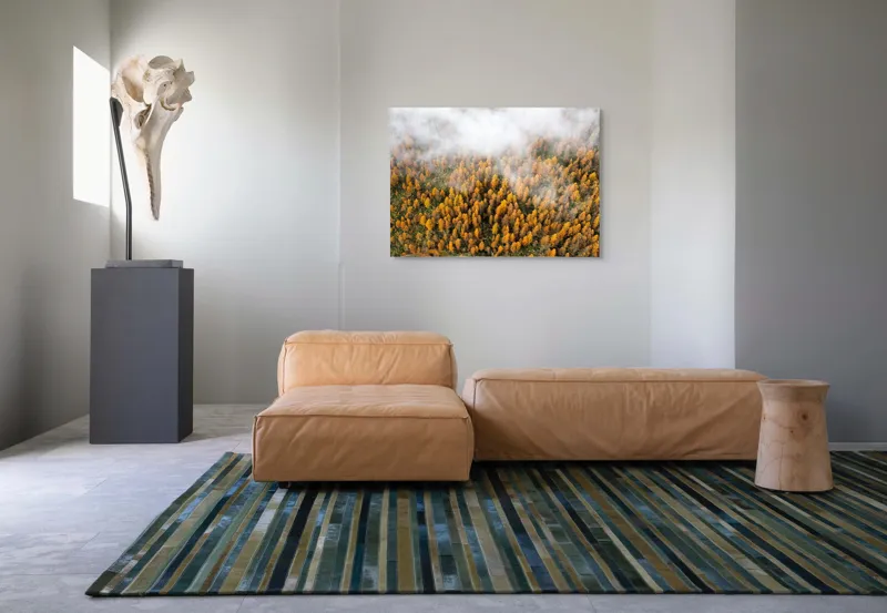 Tablou Canvas, "Pădurea colorată de toamnă în ceață", Copaci, Toamnă, Ceață, Culori, Natură, Pădure, Aurii, 100 x 70 cm – poza 7