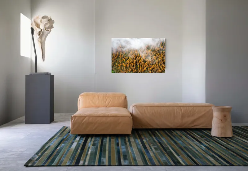 Tablou Canvas, "Pădurea colorată de toamnă în ceață", Copaci, Toamnă, Ceață, Culori, Natură, Pădure, Aurii, 90 x 50 cm – poza 8