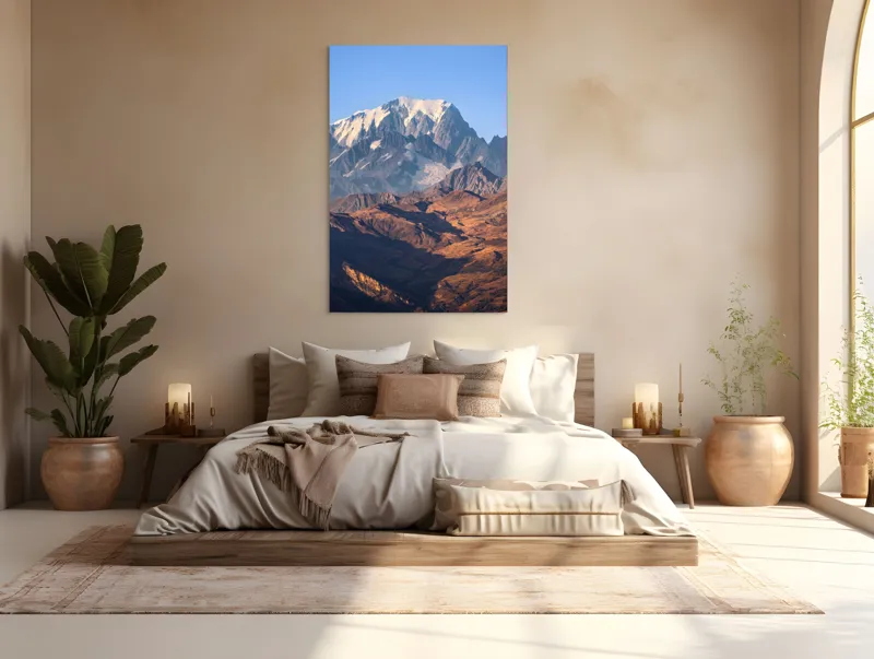 Tablou Canvas, "Inegalabila splendoare a munților în zori", Măreție, Grandeur, Munți, Albastru, Zăpadă, Contrast, Natură, Întindere, Timp, Peisaj, 100 x 150 cm – poza 3
