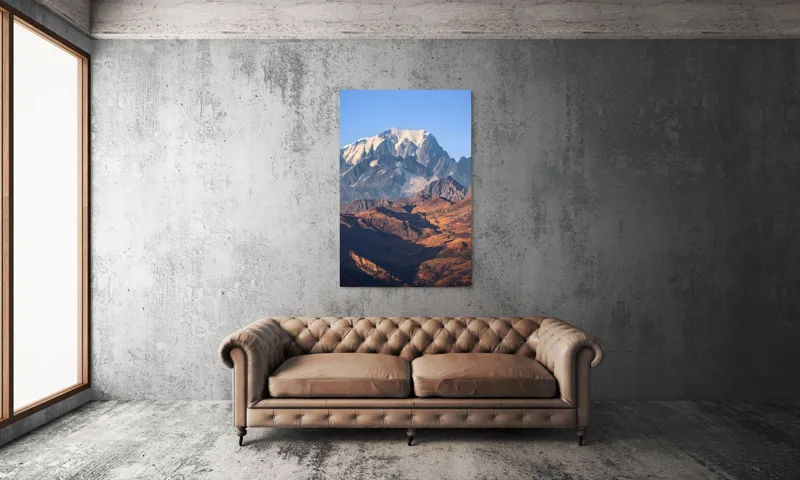 Tablou Canvas, "Inegalabila splendoare a munților în zori", Măreție, Grandeur, Munți, Albastru, Zăpadă, Contrast, Natură, Întindere, Timp, Peisaj, 100 x 150 cm – poza 6