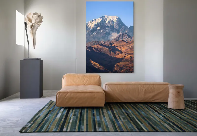 Tablou Canvas, "Inegalabila splendoare a munților în zori", Măreție, Grandeur, Munți, Albastru, Zăpadă, Contrast, Natură, Întindere, Timp, Peisaj, 100 x 150 cm – poza 7