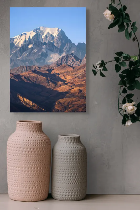 Tablou Canvas, "Inegalabila splendoare a munților în zori", Măreție, Grandeur, Munți, Albastru, Zăpadă, Contrast, Natură, Întindere, Timp, Peisaj, 39 x 54 cm – poza 6