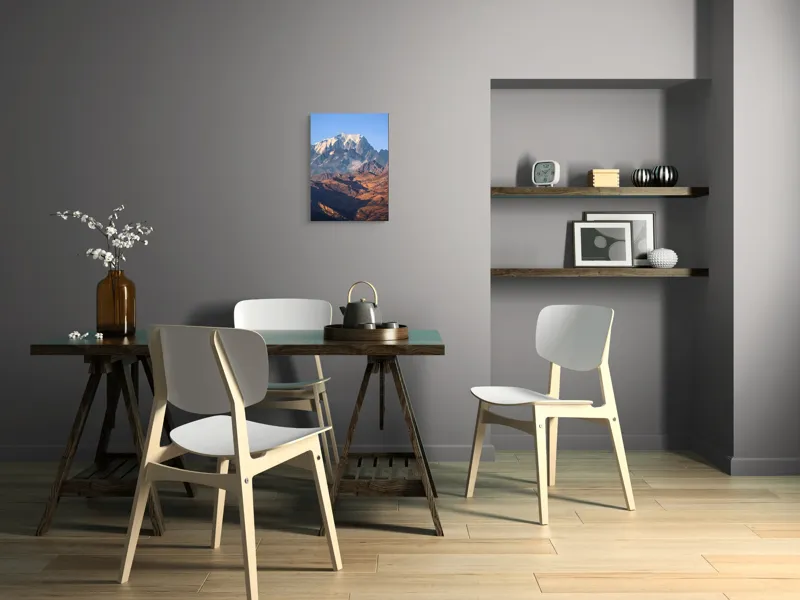 Tablou Canvas, "Inegalabila splendoare a munților în zori", Măreție, Grandeur, Munți, Albastru, Zăpadă, Contrast, Natură, Întindere, Timp, Peisaj, 39 x 54 cm – poza 7