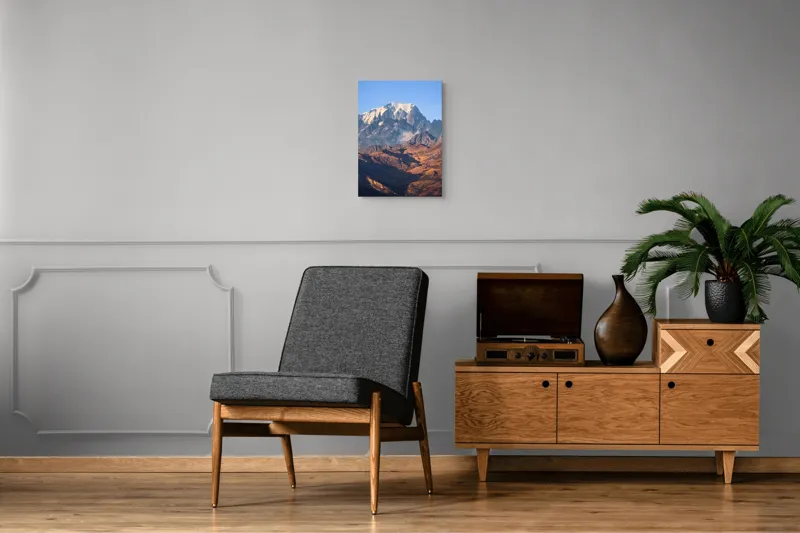 Tablou Canvas, "Inegalabila splendoare a munților în zori", Măreție, Grandeur, Munți, Albastru, Zăpadă, Contrast, Natură, Întindere, Timp, Peisaj, 39 x 54 cm – poza 8