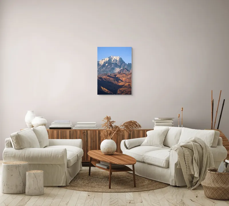 Tablou Canvas, "Inegalabila splendoare a munților în zori", Măreție, Grandeur, Munți, Albastru, Zăpadă, Contrast, Natură, Întindere, Timp, Peisaj, 50 x 70 cm – poza 4
