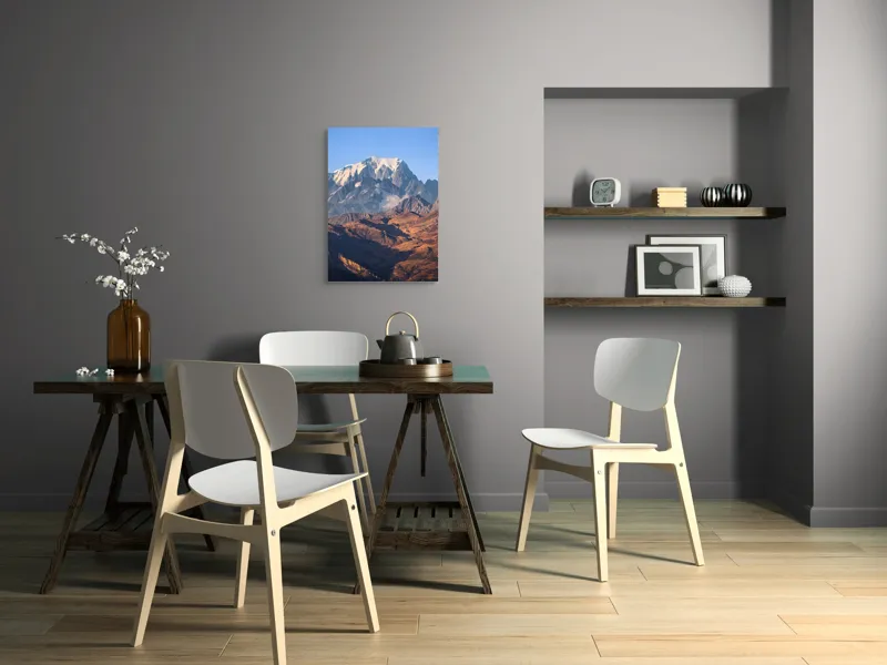Tablou Canvas, "Inegalabila splendoare a munților în zori", Măreție, Grandeur, Munți, Albastru, Zăpadă, Contrast, Natură, Întindere, Timp, Peisaj, 50 x 70 cm – poza 5