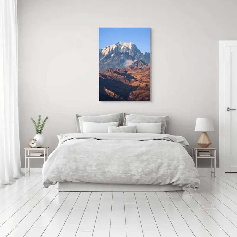 Tablou Canvas, "Inegalabila splendoare a munților în zori", Măreție, Grandeur, Munți, Albastru, Zăpadă, Contrast, Natură, Întindere, Timp, Peisaj, 70 x 100 cm – poza 3