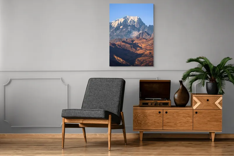 Tablou Canvas, "Inegalabila splendoare a munților în zori", Măreție, Grandeur, Munți, Albastru, Zăpadă, Contrast, Natură, Întindere, Timp, Peisaj, 70 x 100 cm – poza 6