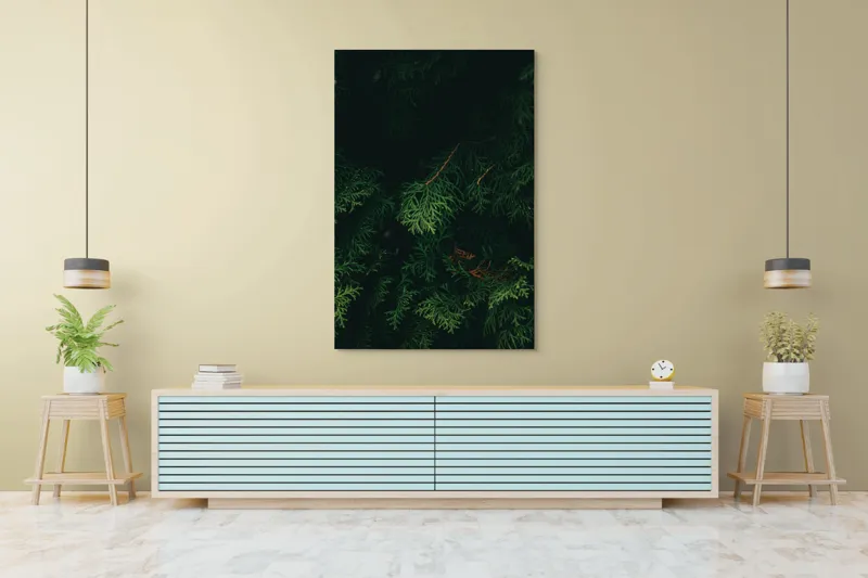 Tablou Canvas, "Verdele ascuns în tăcerea pădurii", Verde, Frunziș, Întuneric, Natura, Mister, Umbre, Textură, Rămuriș, 100 x 150 cm – poza 4