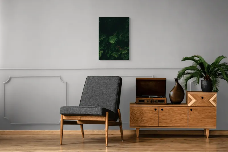 Tablou Canvas, "Verdele ascuns în tăcerea pădurii", Verde, Frunziș, Întuneric, Natura, Mister, Umbre, Textură, Rămuriș, 50 x 70 cm – poza 8