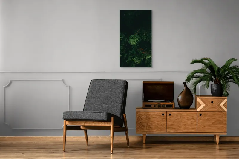 Tablou Canvas, "Verdele ascuns în tăcerea pădurii", Verde, Frunziș, Întuneric, Natura, Mister, Umbre, Textură, Rămuriș, 50 x 90 cm – poza 8