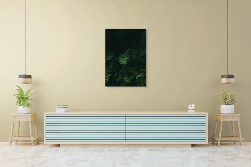 Tablou Canvas, "Verdele ascuns în tăcerea pădurii", Verde, Frunziș, Întuneric, Natura, Mister, Umbre, Textură, Rămuriș, 70 x 100 cm – poza 5