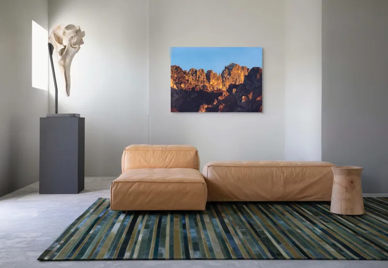 Tablou Canvas, "Crestele stâncoase în lumina apusului", Munți, Roci, Apus, Lumină, Umbre, Culori, Peisaj, Cer, Frumusețe, Natură, 100 x 70 cm – poza 7