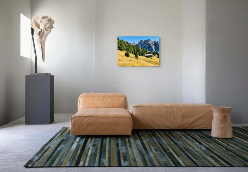 Tablou Canvas, "Cabana liniștită la poalele muntelui", Pădure, Cabana, Munți, Cer, Peisaj, Natură, Dealuri, Verdeață, Liniște, Împăcare, 70 x 50 cm – poza 8
