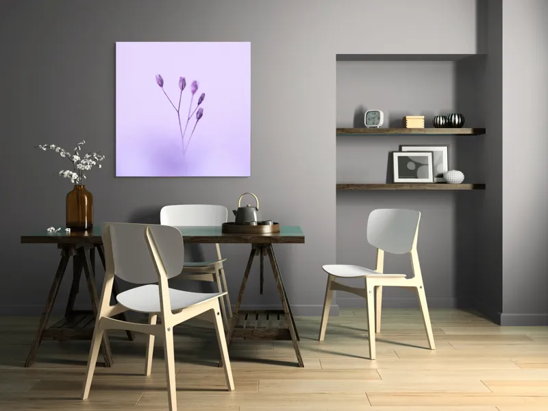 Tablou Canvas, "Dansul delicat al florilor mov", Plante, Subtil, Delicat, Pastel, Liniște, Minimalism, Fragilitate, Natură, 100 x 100 cm – poza 6