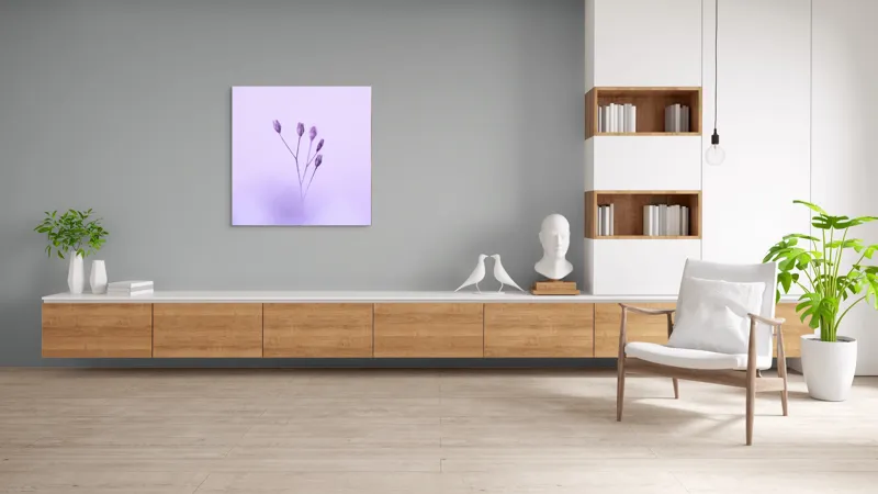 Tablou Canvas, "Dansul delicat al florilor mov", Plante, Subtil, Delicat, Pastel, Liniște, Minimalism, Fragilitate, Natură, 100 x 100 cm – poza 8