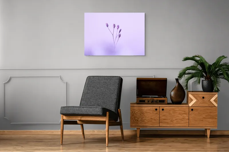 Tablou Canvas, "Dansul delicat al florilor mov", Plante, Subtil, Delicat, Pastel, Liniște, Minimalism, Fragilitate, Natură, 100 x 70 cm – poza 8