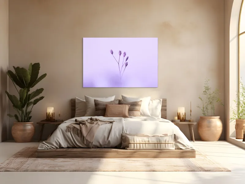Tablou Canvas, "Dansul delicat al florilor mov", Plante, Subtil, Delicat, Pastel, Liniște, Minimalism, Fragilitate, Natură, 150 x 100 cm – poza 4