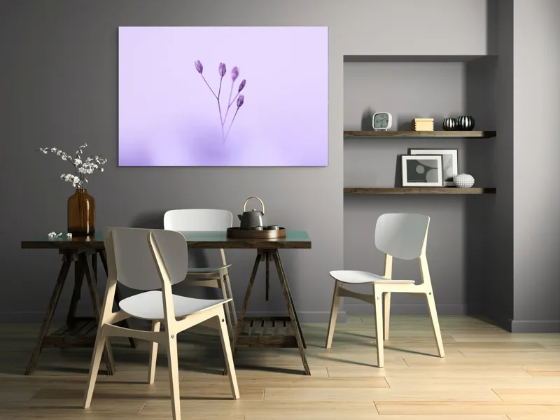 Tablou Canvas, "Dansul delicat al florilor mov", Plante, Subtil, Delicat, Pastel, Liniște, Minimalism, Fragilitate, Natură, 150 x 100 cm – poza 5