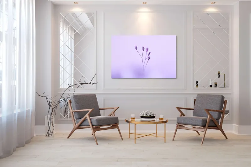 Tablou Canvas, "Dansul delicat al florilor mov", Plante, Subtil, Delicat, Pastel, Liniște, Minimalism, Fragilitate, Natură, 150 x 100 cm – poza 7