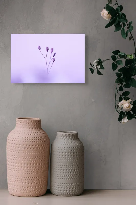 Tablou Canvas, "Dansul delicat al florilor mov", Plante, Subtil, Delicat, Pastel, Liniște, Minimalism, Fragilitate, Natură, 39 x 26 cm – poza 4