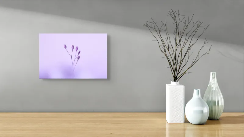 Tablou Canvas, "Dansul delicat al florilor mov", Plante, Subtil, Delicat, Pastel, Liniște, Minimalism, Fragilitate, Natură, 39 x 26 cm – poza 8
