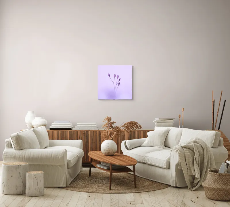 Tablou Canvas, "Dansul delicat al florilor mov", Plante, Subtil, Delicat, Pastel, Liniște, Minimalism, Fragilitate, Natură, 50 x 50 cm – poza 7