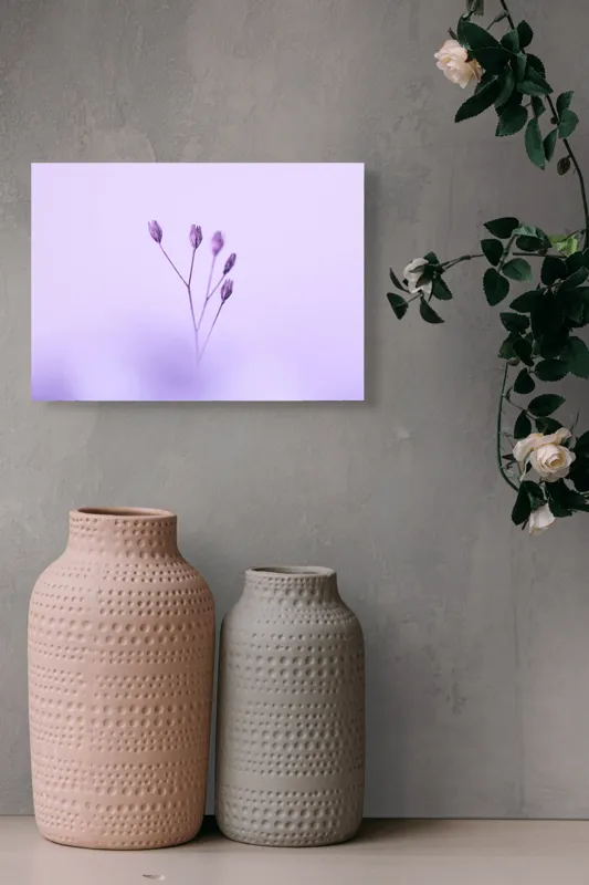 Tablou Canvas, "Dansul delicat al florilor mov", Plante, Subtil, Delicat, Pastel, Liniște, Minimalism, Fragilitate, Natură, 54 x 39 cm – poza 8