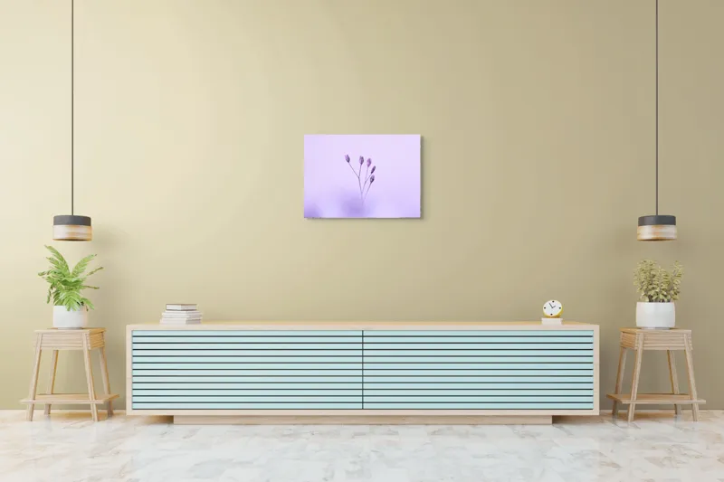 Tablou Canvas, "Dansul delicat al florilor mov", Plante, Subtil, Delicat, Pastel, Liniște, Minimalism, Fragilitate, Natură, 70 x 50 cm – poza 7