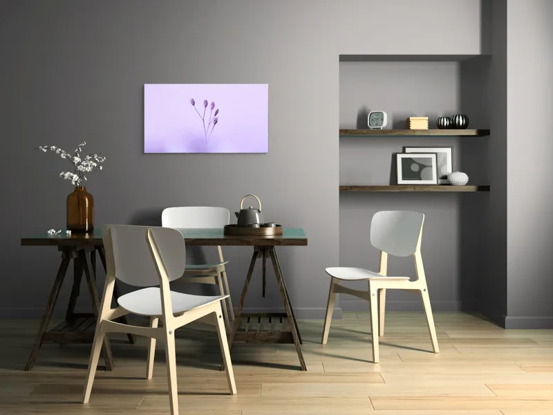 Tablou Canvas, "Dansul delicat al florilor mov", Plante, Subtil, Delicat, Pastel, Liniște, Minimalism, Fragilitate, Natură, 90 x 50 cm – poza 3