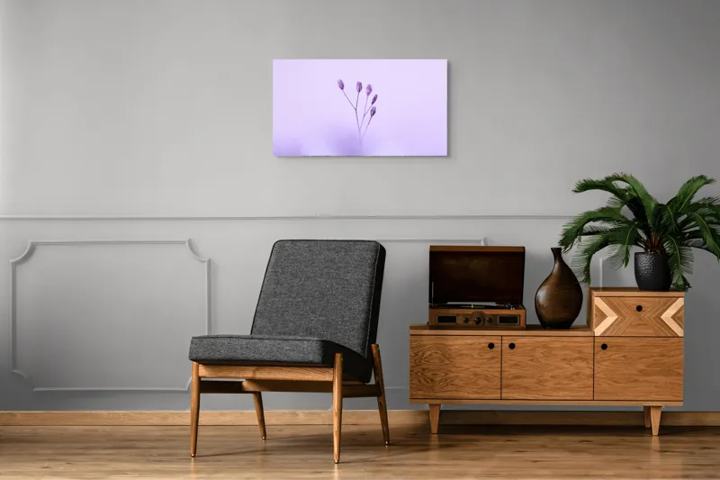 Tablou Canvas, "Dansul delicat al florilor mov", Plante, Subtil, Delicat, Pastel, Liniște, Minimalism, Fragilitate, Natură, 90 x 50 cm – poza 6