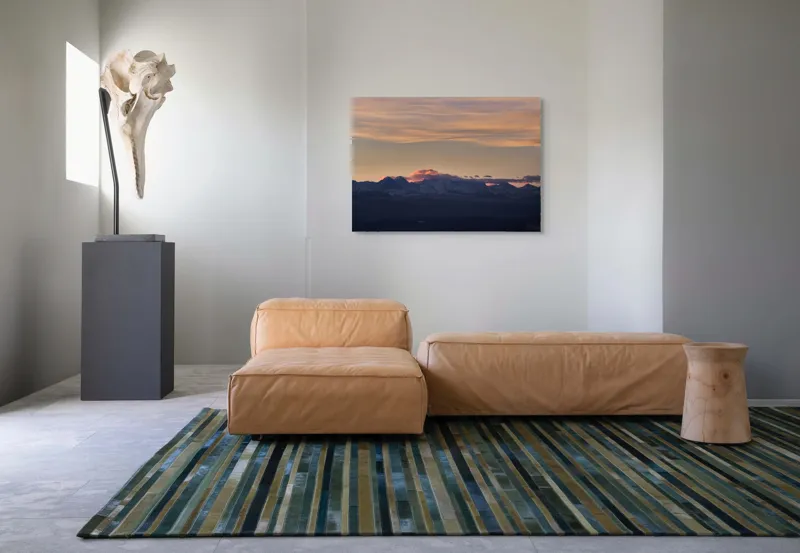 Tablou Canvas, "Apus de soare peste munți înzăpeziți", Nor, Munte, Amurg, Cer, Siluetă, Culoare, Lumină, Peisaj, Liniște, Întuneric, 100 x 70 cm – poza 7