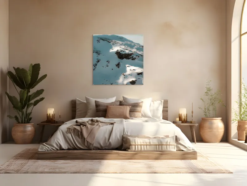 Tablou Canvas, "Umbre pe crestele înzăpezite ale muntelui", Zăpadă, Vârfuri, Stânci, Umbre, Serpentine, Contrast, Înghețat, Alpin, Natură, Întinderi., 100 x 100 cm – poza 4