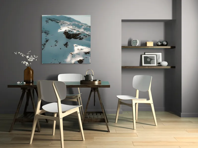 Tablou Canvas, "Umbre pe crestele înzăpezite ale muntelui", Zăpadă, Vârfuri, Stânci, Umbre, Serpentine, Contrast, Înghețat, Alpin, Natură, Întinderi., 100 x 100 cm – poza 6