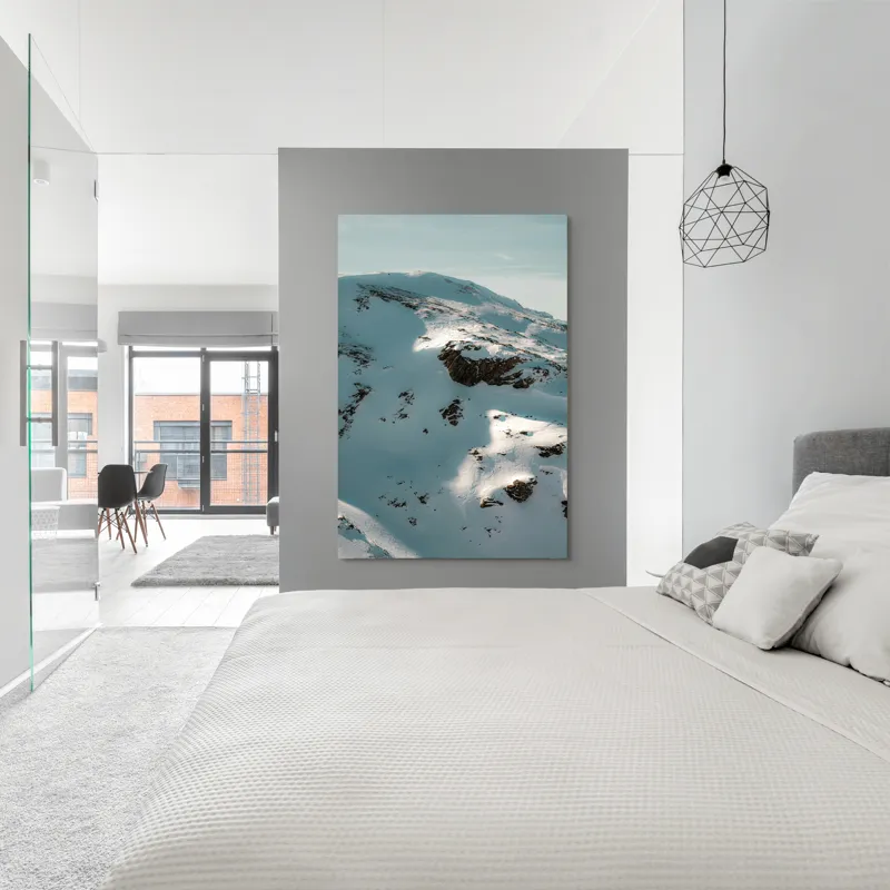 Tablou Canvas, "Umbre pe crestele înzăpezite ale muntelui", Zăpadă, Vârfuri, Stânci, Umbre, Serpentine, Contrast, Înghețat, Alpin, Natură, Întinderi., 100 x 150 cm – poza 5
