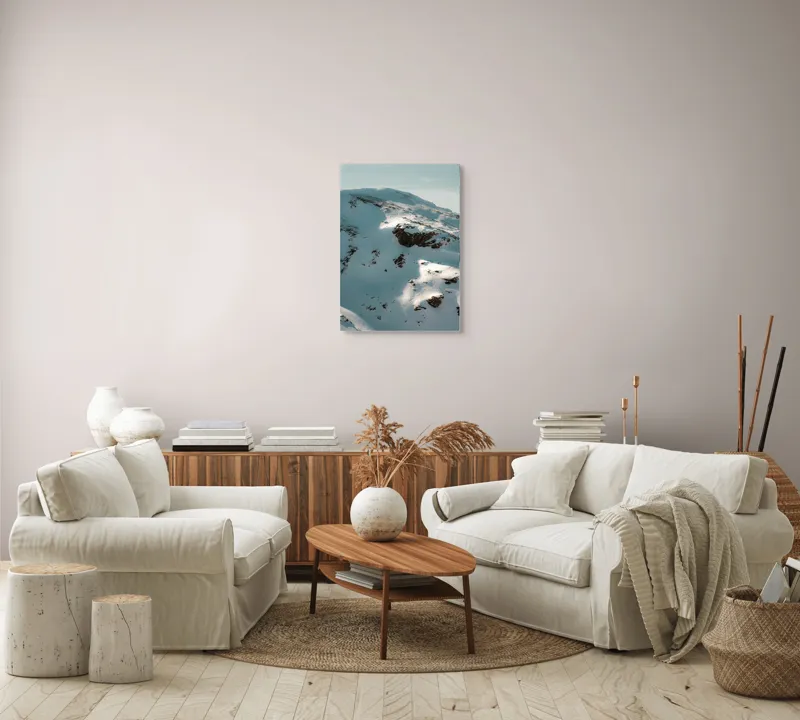 Tablou Canvas, "Umbre pe crestele înzăpezite ale muntelui", Zăpadă, Vârfuri, Stânci, Umbre, Serpentine, Contrast, Înghețat, Alpin, Natură, Întinderi., 50 x 70 cm – poza 4