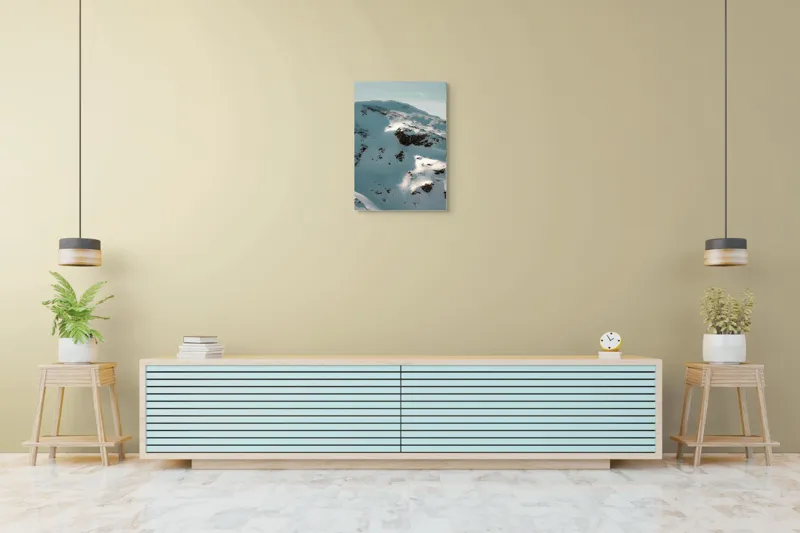 Tablou Canvas, "Umbre pe crestele înzăpezite ale muntelui", Zăpadă, Vârfuri, Stânci, Umbre, Serpentine, Contrast, Înghețat, Alpin, Natură, Întinderi., 50 x 70 cm – poza 6