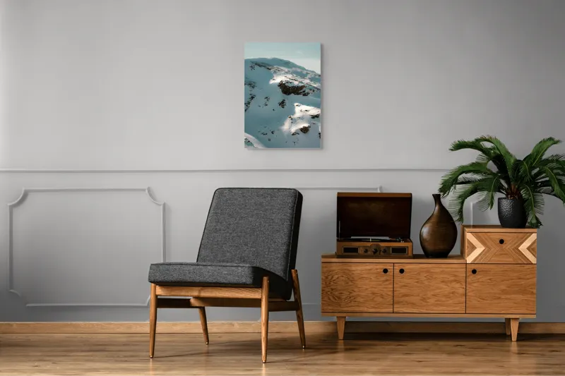 Tablou Canvas, "Umbre pe crestele înzăpezite ale muntelui", Zăpadă, Vârfuri, Stânci, Umbre, Serpentine, Contrast, Înghețat, Alpin, Natură, Întinderi., 50 x 70 cm – poza 8