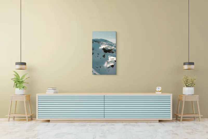 Tablou Canvas, "Umbre pe crestele înzăpezite ale muntelui", Zăpadă, Vârfuri, Stânci, Umbre, Serpentine, Contrast, Înghețat, Alpin, Natură, Întinderi., 50 x 90 cm – poza 6